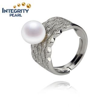 8mm AA White Round Sterlingsilver Freshwater Pearl Ring